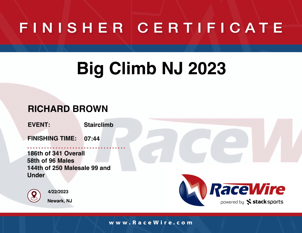 Big Climb 2023 Finisher Certificate